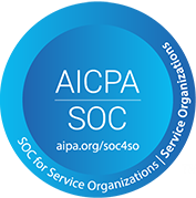 AICPA SOC logo: blue circular badge with 'AICPA SOC' and the URL aicpa.org/soc4so.